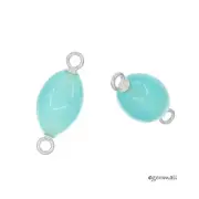 2 Sea Blue Chalcedony Sterling Silver Oval Earring Link Connector Beads #98287
