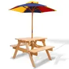 Keezi Kids Outdoor Table and Chairs Wooden Picnic Bench Set Umbrella Colourful