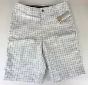 Jack Nicklaus Golf Shorts - White/Gray Check Poly Stretch Flat Front - 28 - New