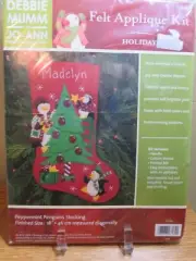 DEBBIE MUMM FELT STOCKING APPLIQUE KIT TREE PENGUINS 18" LONG