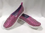 TOMS Girl's Dark Fuchsia Glimmer Hearts Slip On Alpargata Shoes - Size 4/5 NWB