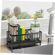 Sponge Holder for Kitchen Sink, Sink Caddy with High Brush Holder, Black