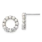 Sterling Silver Rhodium-Plated 2-2.5mm Button Fwc Pearl Cz Earrings