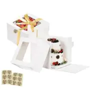 2 Pack White Tall Cake Boxes with Ribbons 10x10x10 inch Large Bakery Square C...