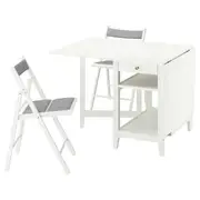 NÄSINGE / FRÖSVI table and 2 chairs, gateleg table white/folding white/Knisa light grey, 48/104/159x85 cm