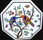 White Marble Coffee Table Top Bird Design Inlay Work Corner Table for Lawn Decor