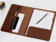 for A4 Meeting book notebook cover pen stationery holder bag cow leather brown