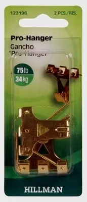 HILLMAN AnchorWire 75 lb. PRO HANGER Picture Mirror Wall Hook Brass 2 pk 122196