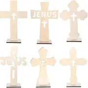 Nuyhgtr 6 Rustic Decorative Crosses, Wooden Crosses, Christening Crosses, Hollow Design Crafts Crosses, Desktop Ornaments Crosses, Baptism and Christening Decorations for Home Decoration