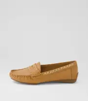 New Django & Juliette Latasha Dark Tan Natural Leather Loafers Womens Shoes