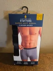 New Stafford 3-Pack L Super Soft Modal Boxer Briefs - Burgundy/Gray