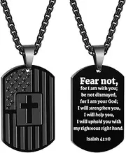 [Rofusn] To My Son Men Necklace: Stainless Steel Boys Mens American Patriotic Flag Dog Tag Cross Bible Verse Pendant Necklace Jewelry Gift