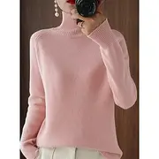 Women's Pullover Sweater Jumper Fashion Streetwear Casual Solid Color Ribbed Stand Collar Knitted Long Sleeve Regular Tops Knit Outdoor Daily Holiday Black Whi