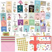 50 Unique Birthday Cards 5x7 - Gold Foil Birthday Cards Bulk With 50 Assorted Color Envelopes, and Gold Sealing Stickers for Men, Women, Adults, Kids Boxed Set