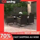 Garden dining set 7 pieces black cream white cushions outdoor furniture 9772