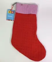 2021 LEGO 20” Christmas Stocking Red Pink Knitted Plaid 7” Cuff