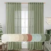 [LAMIT] Extra Wide Linen Curtains for Bedroom, Sage Green Light Filtering Faux Linen Textured Panels Semi Sheer Back Tab and Rod Pocket Boho Drapes for Living Room, 2 Panels, 60 x 84 Inch