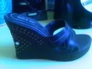 MATT & JON BROWN STUDED BLING PLATFORM WEDGE MULES SLIDES 10 M 40 EURO 9.5