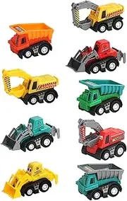 Construction Vehicles Pull Back Toy Cars Bulldoze Excavator Dump Truck Model Kit for Children Toddlers Kids Mini Engineering Toys Party Favors Cake Decorations Topper Birthday Gift 9 Packs