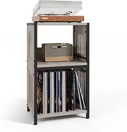 Y&M Versatile Record Player Stand with Vinyl Storage, 3-Tier Turntable Stand with Storage up to 100 Albums, Retro Record Player Holder End Table, Record Display Shelf for Living Room, Bedroom, Gray