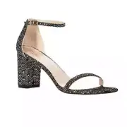 Stuart Weitzman Amelina Block Heel Sandal Pave Lace Black / Gold NEW Size 7.5