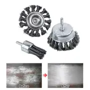 3Pcs Rotary Steel Wire Brush Drill Attachment Cup Wheel Set Tool Rust Removal