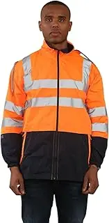 [Generation-Plus+] Mens High Visibility Reflective Safety Rain Jacket, Adults Hi-Viz Stripes Lightweight Waterproof Workwear Outdoor Construction, Zip-Up Coat Plus Size S-2XL