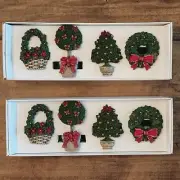 8 Napkin Rings Kemp & Beatley Natures Christmas 2 Sets NIB Wreath Tree Floral