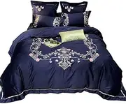 Bedding Quilt Cover 4 Piece Long Staple Cotton Light Luxury Embroidered Cotton Sheet Quilt Cover Pillowcase Soft 100% (C King) (I King)