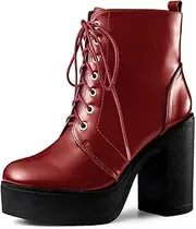[Allegra K] Women's Platform Chunky High Heel Lace Up Combat Boots