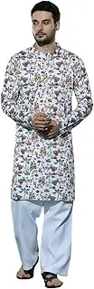 [GRECIILOOKS] Cotton Solid Regular Pyjamas Stylish Pyjama Set Embroidery Sequins Kurta for Men