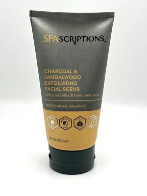 SpaScriptions Charcoal & Sandalwood Exfoliating Facial Scrub, Microbiome Balance
