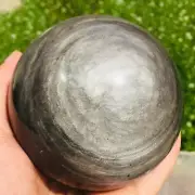 1091g Natural Silver Obsidian Magic Sphere Crystal Healing Polishing Ball