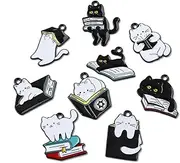 [DanLingJewelry] 20 Pieces 10 Styles Black and White Cat Charms, Funny Book Charms, Cute Animal Enamel Charms for Jewellery Making, Key Chains, Crafts, Non-Precious Metal, Non-precious metal