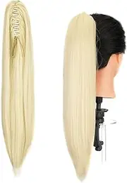 Gairyan Ponytail Extensions 54 cm Claw On Ponytail Hairpiece Clip In Extensions Braid Straight Straight Long Hairpiece Braid Synthetic Hair Extension for Women (Bleached Blonde)