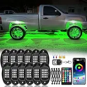 ZONECONA 12Pods RGB LED Rock Lights Kit with APP/RF Remote Control, Car Underglow Lights with Dual Zone Brake Multicolor Neon Underbody Lights Waterproof 12V for Trucks Pickup Jeep Golf Cart SXS ATV