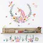 Beautiful Unicorn Flowers Wall Stickers Removable DIY Watercolour Fairy Decals