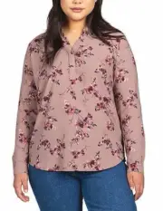Hilary Radley Women's Printed V Neck Blouse Long Sleeve(Mauve Bronze,XXL)