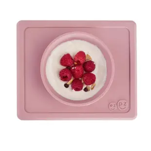 【美國ezpz】mini bowl迷你餐碗+餐墊：玫瑰粉(FDA認證矽膠、防掀倒寶寶餐具)