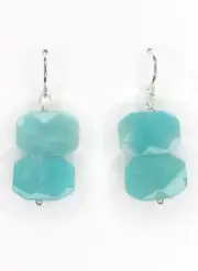 Amazonite Blue Octagon 15mm Natural Gemstone .925 Sterling Silver Earrings 1.25"
