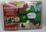 MELISSA & DOUG Wooden Chunky Puzzle Farm Animals 8 Pieces NEW SEALED