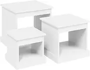 Coffee Table Nesting Side Set of 3 End Table Living Room Bedroom Apartment Simple Nightstand, White Engineered Wood