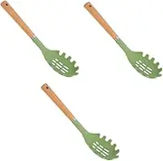 LABRIMP 3pcs Wood Handle Pasta Server Spaghetti Spoon Silicone Fork Noodle Serving Spoon Kitchen Pasta Tool Strainer and Colander