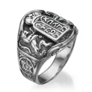 Ten Commandments Lion of Judah Judaica 925 Sterling Silver Signet Jerusalem Ring