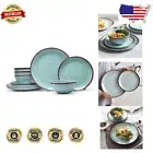 Elegant 12-Piece Melamine Dinnerware Set for 4 in Mint Blue - Dishwasher Safe