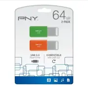 Brand New PNY USB 2.0 Flash Drives, 64GB, Pack Of 2 Flash/Jump Drives
