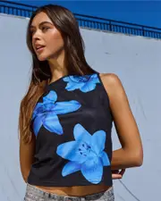 [Mooloola] Mooloola Women's Alora Top in Blue/Black Size 6 6 Blue/Black