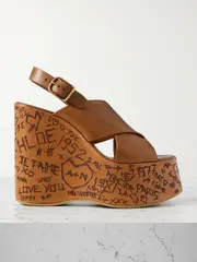 [Chloé] Chloé - Maxime Leather Platform Wedge Sandals - Tan - IT35 IT 35 Brown