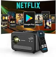 Portable Smart Projector Netflix Officially,AI Auto Focus&Keystone,4K Support,Two Brightness,WiFi6+2.4/5G,Two-Way Bluetooth,Dolby Audio,HDR10,Android TV 11,Google Assistant,Home Theater Outdoor Movie