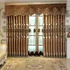 Custom luxury embroidered coffee velvet cloth curtain tulle valance drape C1192